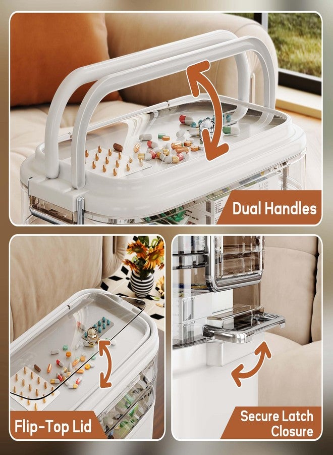 ان اي هوم صندوق تخزين الأدوية NiHome Home & Travel ذو 4 طبقات مع حافظة حبوب محمولة، وأقسام متينة قابلة للتعديل، وغطاء مقاوم للرطوبة، ومقابض آمنة لتنظيم الحبوب والفيتامينات والمكملات الغذائية (أبيض) - Image 4